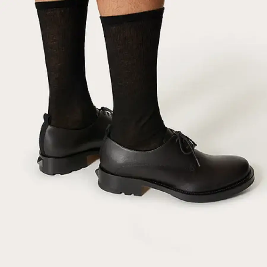 Giày Valentino Roman Stud Calfskin Derby Black WY2S0E56ZQK0NO - Ảnh 4