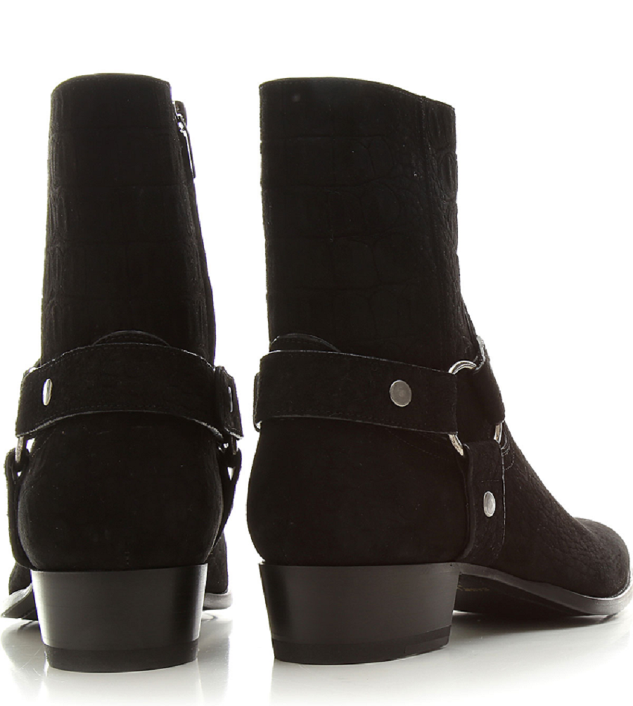 Giày Saint Laurent Wyatt Crocodile Embossed Suede Harness Boot 6035151Y2001000 - Ảnh 3