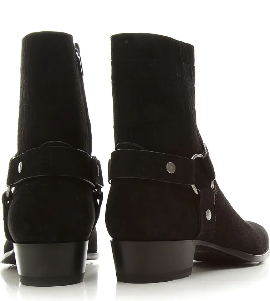 Giày Saint Laurent Wyatt Crocodile Embossed Suede Harness Boot 6035151Y2001000 - Ảnh 3