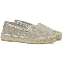 Giày Gucci Women's Heritage Gg Lamé Espadrille In Silver 619960-2AW10-1090 - Ảnh 3