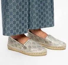 Giày Gucci Women's Heritage Gg Lamé Espadrille In Silver 619960-2AW10-1090 - Ảnh 5