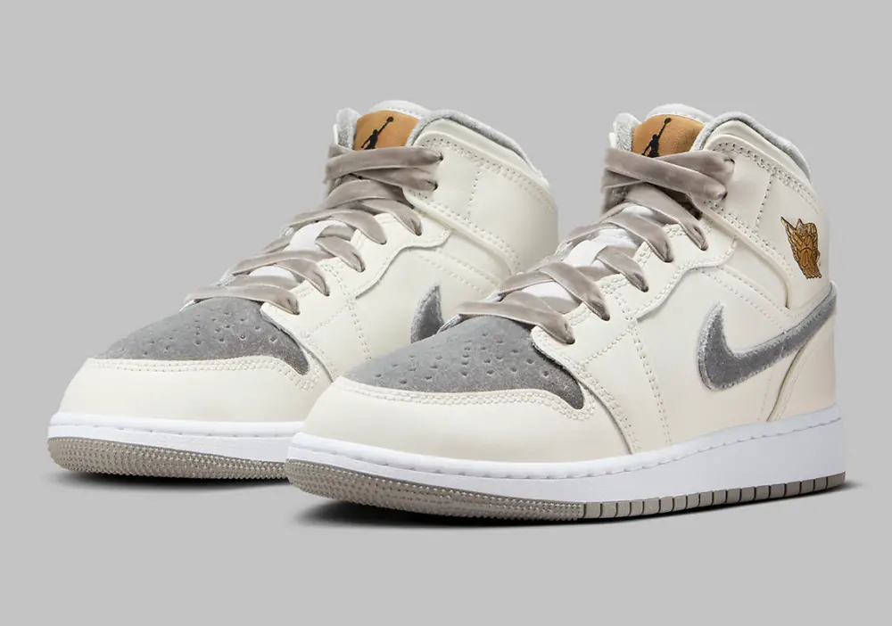 Giày Nike Air Jordan 1 Mid GS 'Grey Velvet Toe' FB9899-100 - Ảnh 6