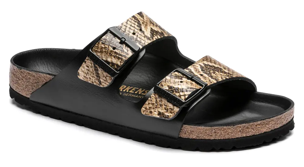 Alternative view of Dép Birkenstock Arizona Embossed Natural Leather Black/Snake Beige 1017593