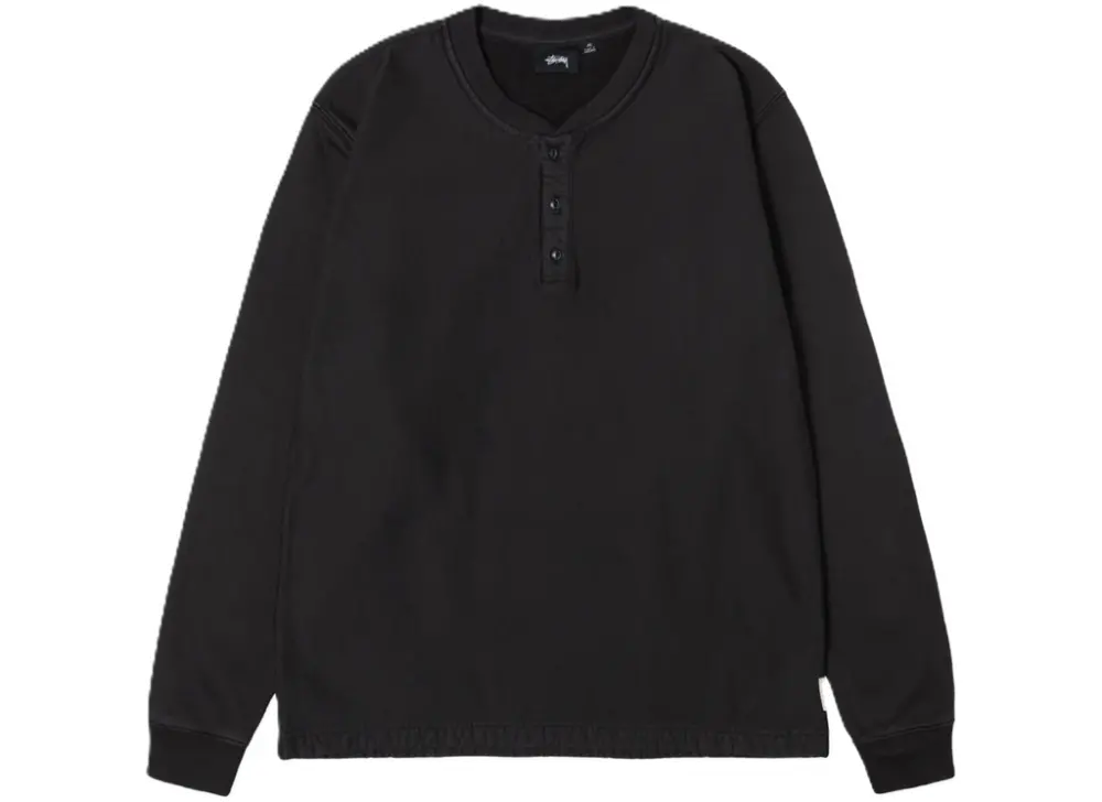Áo Stussy FW23 OPEN HEM HENLEY FLEECE ' Black'