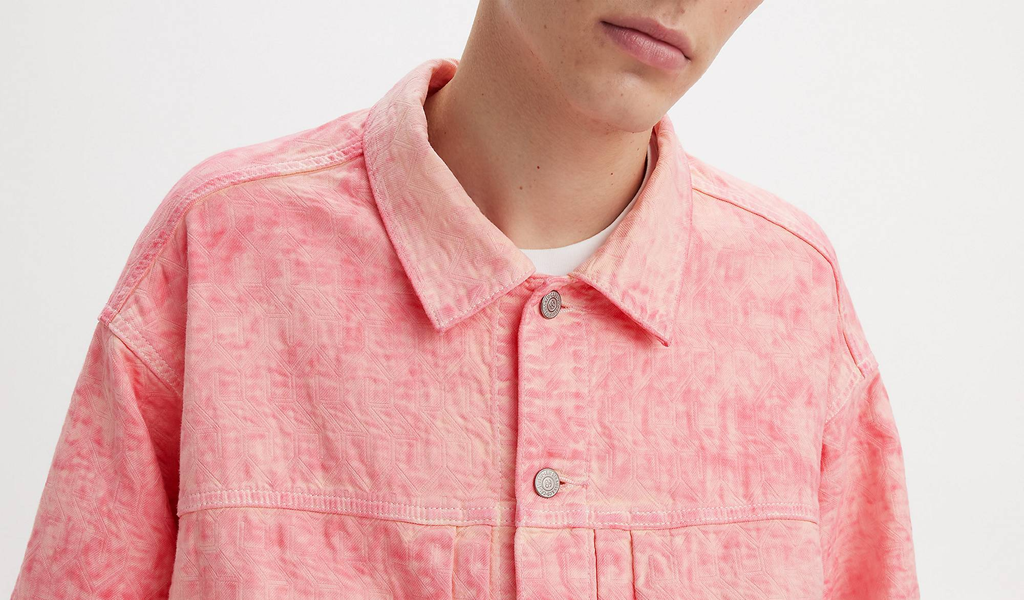 Áo Stussy x Levi's Jacquard Trucker Jacket Pink A52160000 - Ảnh 5