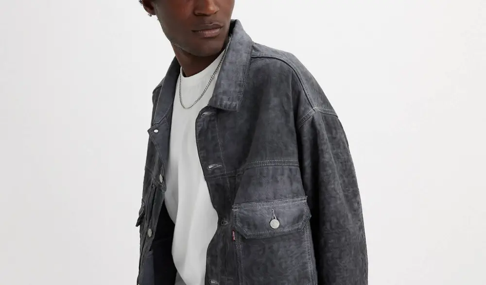 Áo Stussy x Levi's Jacquard Trucker Jacket Black A52160002 - Ảnh 4