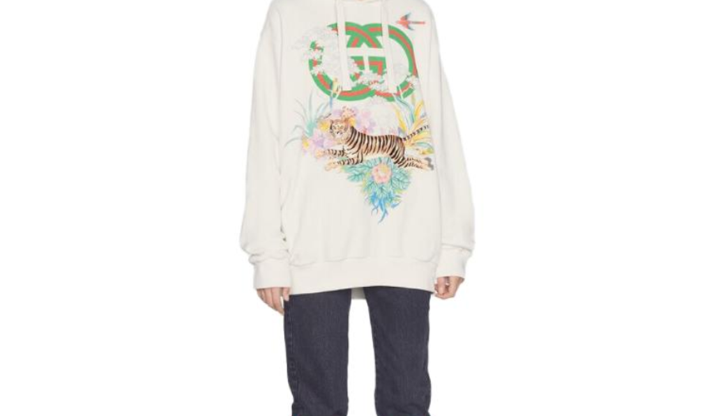 Áo Gucci Tiger Interlocking G Hooded Sweatshirt ‘Off-white’ 615061-XJD4F-9095 - Ảnh 6