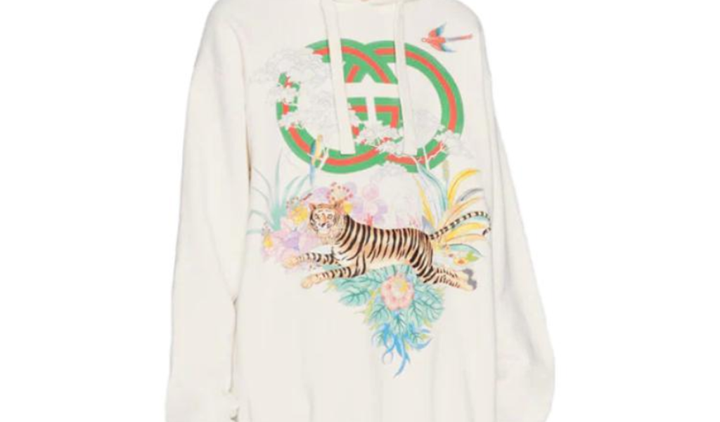 Áo Gucci Tiger Interlocking G Hooded Sweatshirt ‘Off-white’ 615061-XJD4F-9095 - Ảnh 2