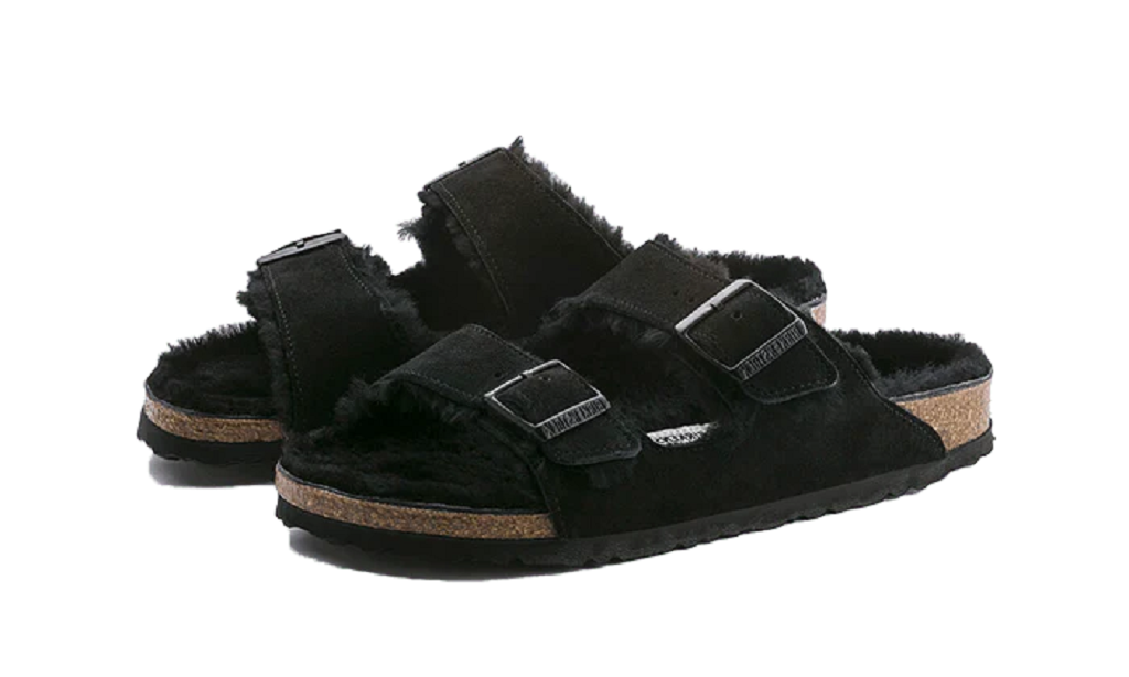 Dép Birkenstock Arizona Shearling Suede Leather Black 0752663 - Ảnh 3