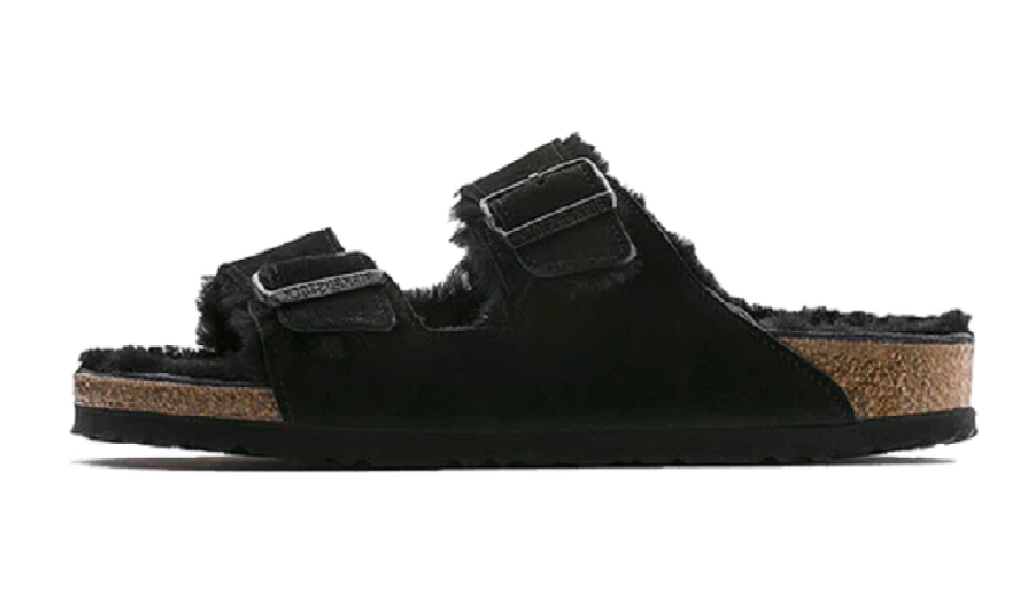 Dép Birkenstock Arizona Shearling Suede Leather Black 0752663 - Ảnh 4