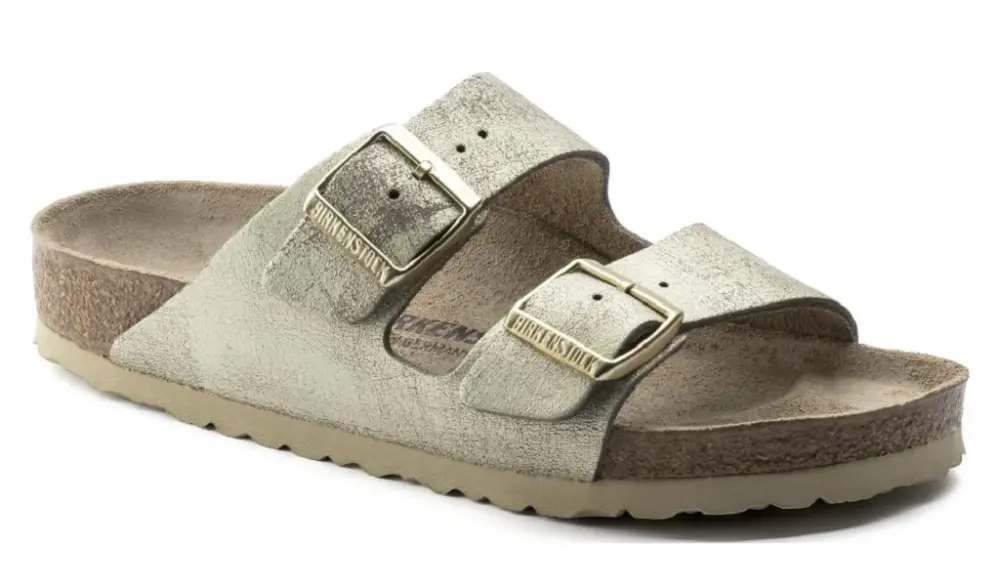 Dép Birkenstock Arizona SL Sandal Washed Metallic Cream Gold 1008798 - Ảnh 3