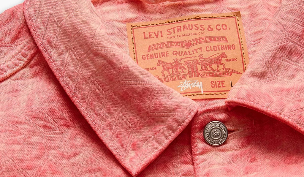 Áo Stussy x Levi's Jacquard Trucker Jacket Pink A52160000 - Ảnh 4