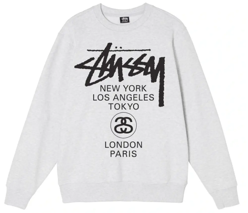 Áo Stussy World Tour Crew Sweater Grey