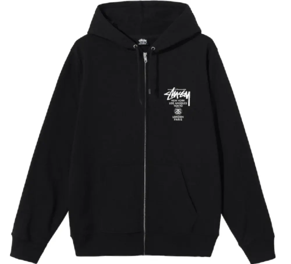 Áo Stussy World Tour Zip Hoodie 2022 ‘Black’