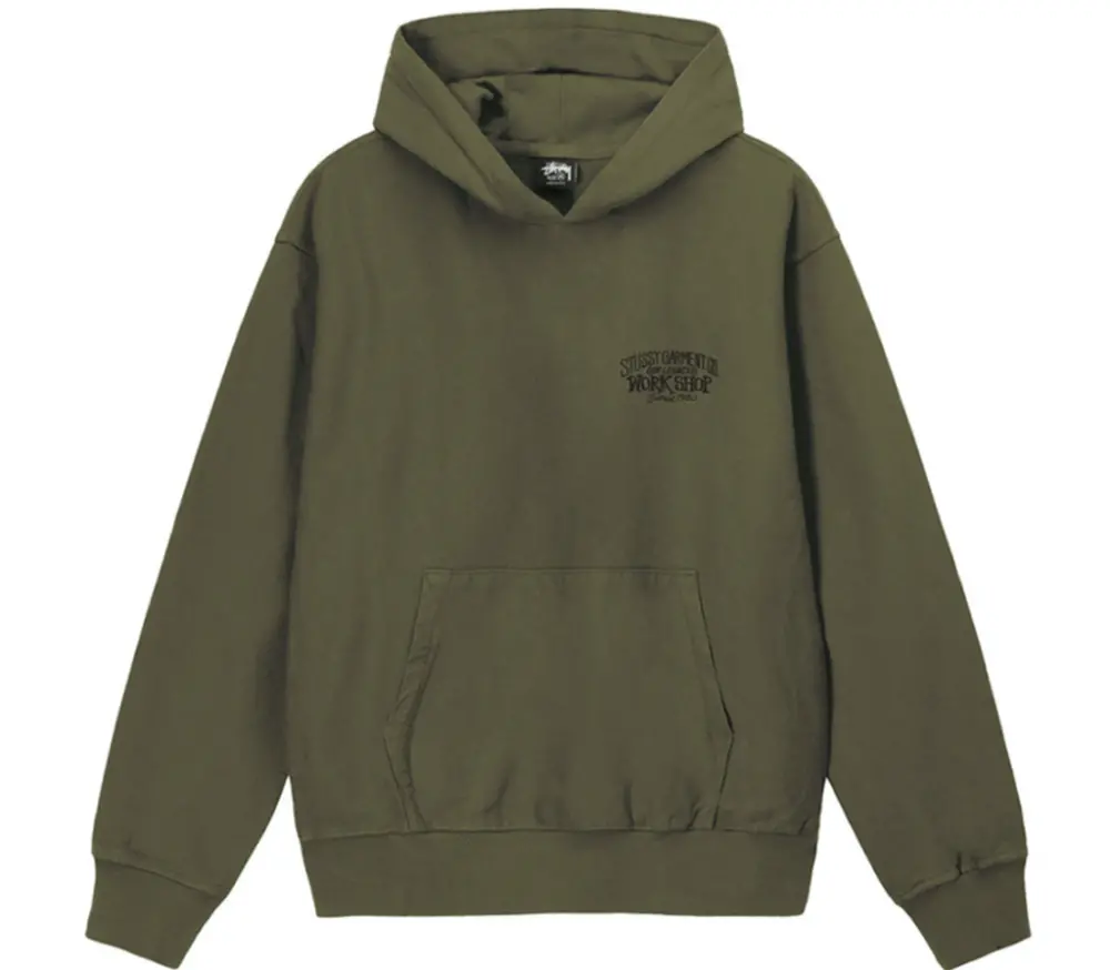 Áo Stussy x Our Legacy Work Shop Surfman Pigment Dyed Hoodie ‘Dark Olive’