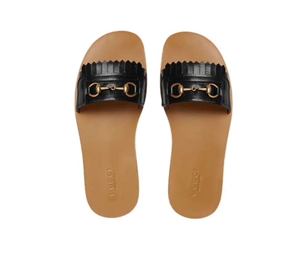 Dép Gucci Black Leather Varadero Horsebit Slides Sandals 510100-D3V00-1000 - Ảnh 3
