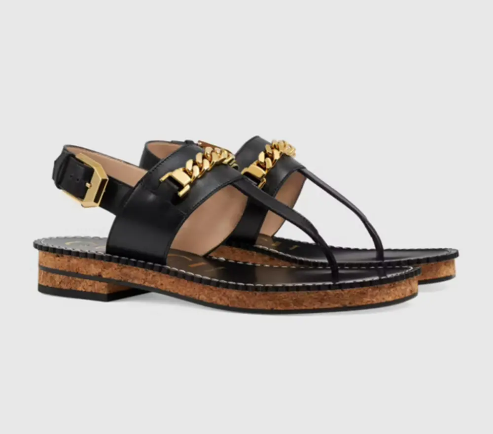Dép Gucci Women’s Thong Sandal with Chain 655558-A3N00-1000 - Ảnh 4