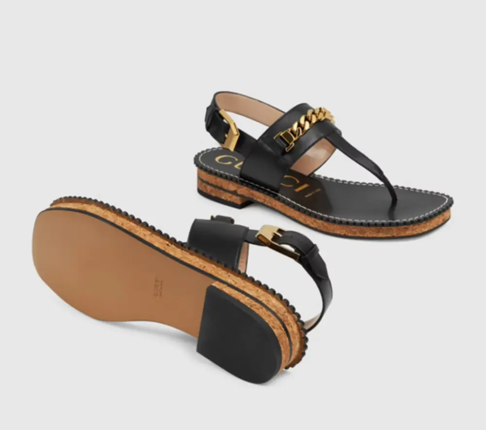 Dép Gucci Women’s Thong Sandal with Chain 655558-A3N00-1000 - Ảnh 3