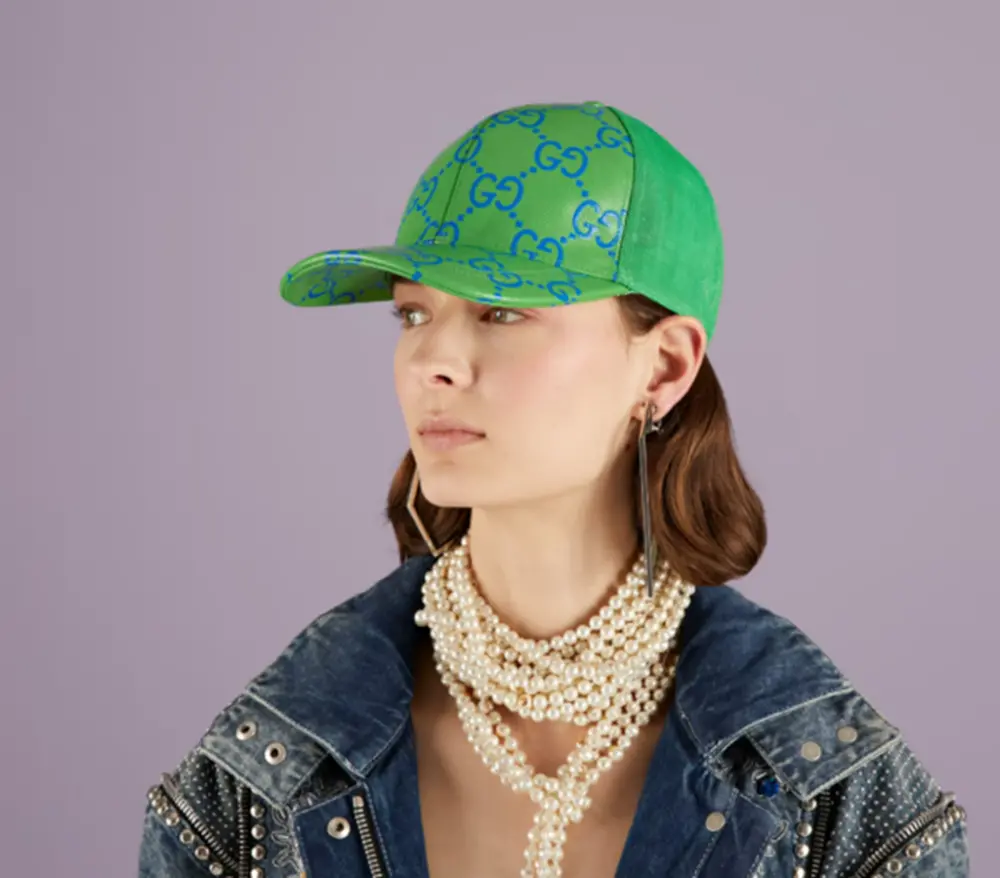 Alternative view of Mũ Gucci GG Leather Basebal ‘Green Blue’ ‎728853-4HAWH-8669