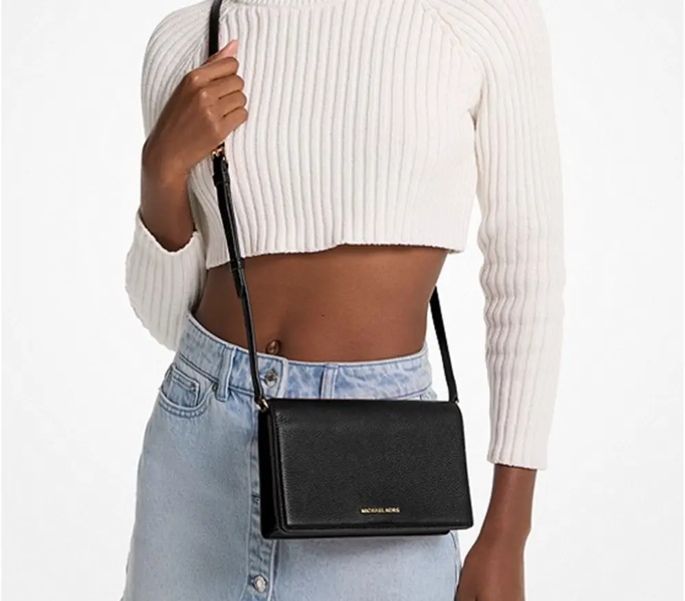 Túi Jet Set Medium Pebbled Leather Front-Flap Crossbody Bag 'Black' 32S4GJ6C6L-Black - Ảnh 3