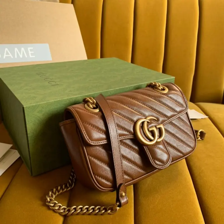 Túi Gucci GG Marmont Mini Matelassé Shoulder Bag Brown 446744-0OLFT-2535 - Ảnh 4