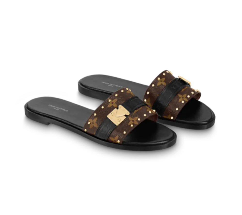 Dép Louis Vuitton Lock It Flat Mules ‘Black’ 1AAC3S - Ảnh 3