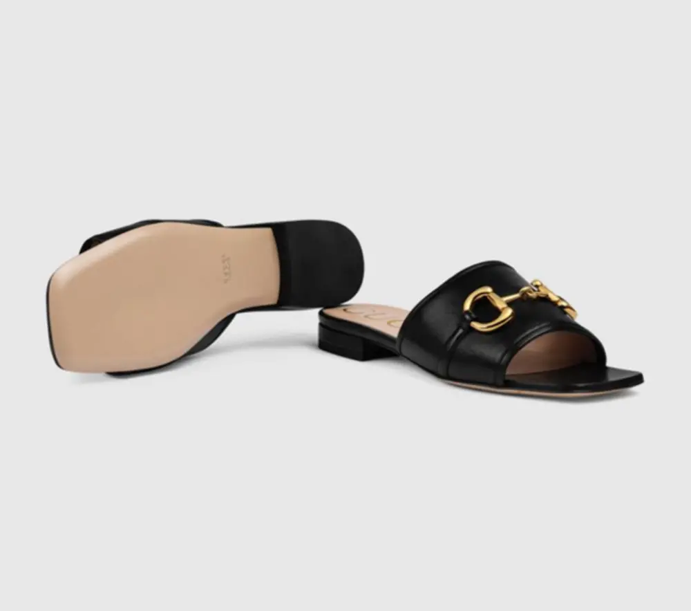 Alternative view of Dép Gucci Wmns Leather Slide Sandal Horsebit Black 623111-1RH00-1000