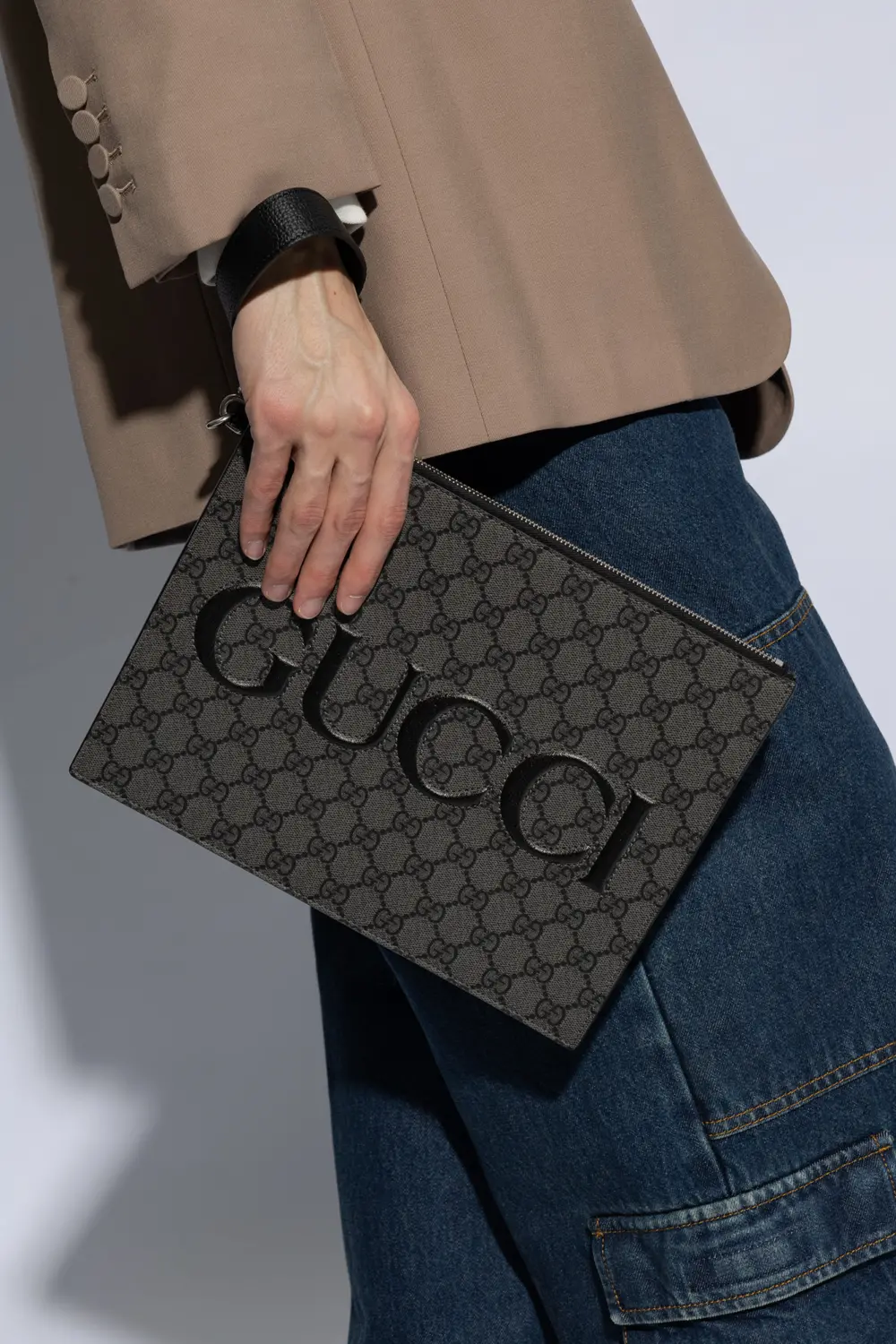 Túi Gucci Pouch With Strap In Grey GG Canvas 768374-FACSM-1249 - Ảnh 4