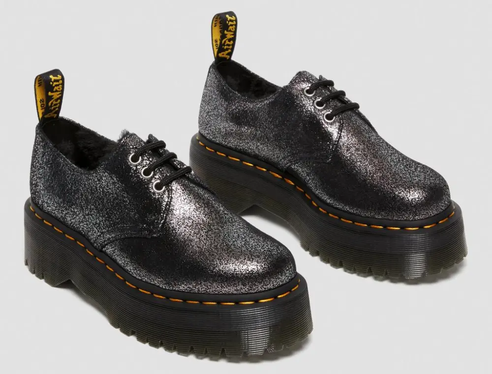Giày Dr. Martens 1461 Faux Fur-Lined Metallic Leather 'Black' 27957012 - Ảnh 3