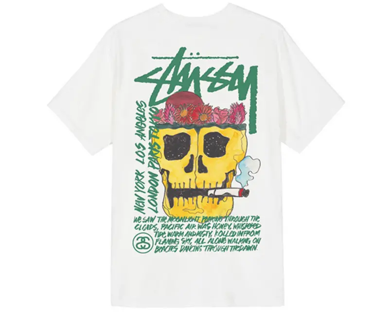 Áo Stussy Smokin Skull Pig Dyed Tee ‘White’