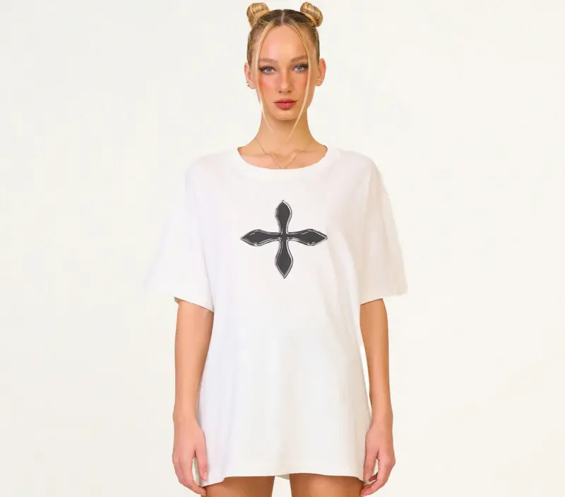Alternative view of Áo SMFK Compass Cross Vintage Oversize Tee 'White' CT001W1