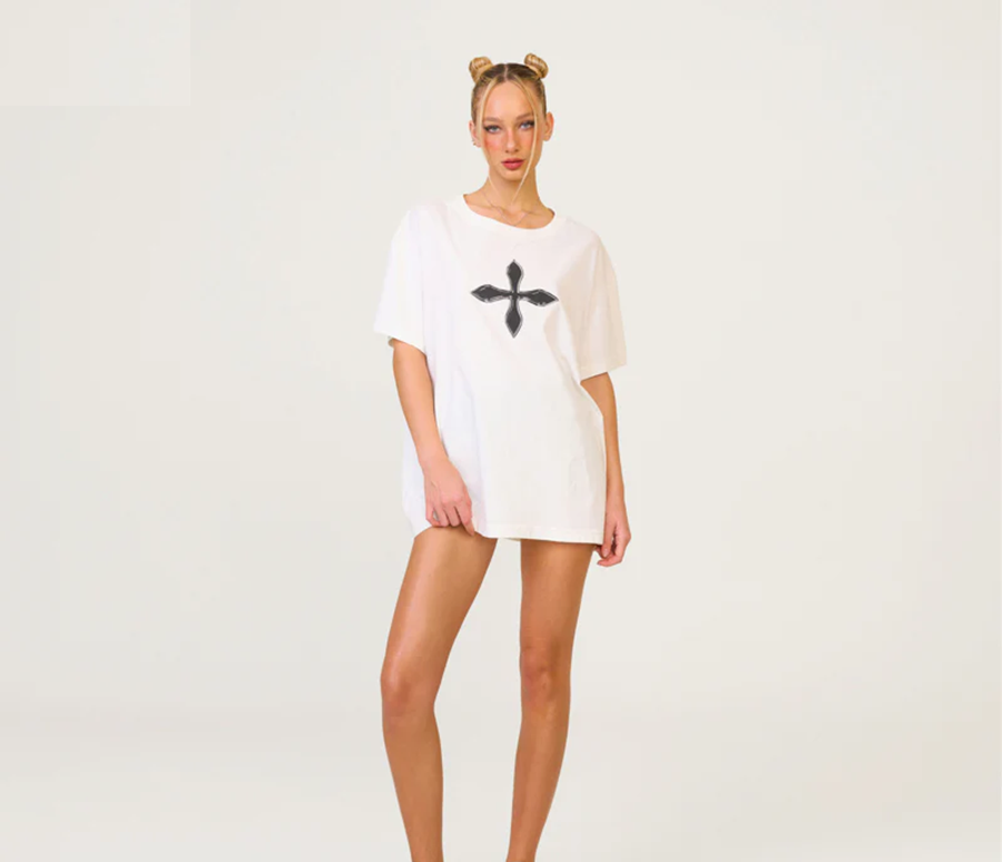 Áo SMFK Compass Cross Vintage Oversize Tee 'White' CT001W1 - Ảnh 4