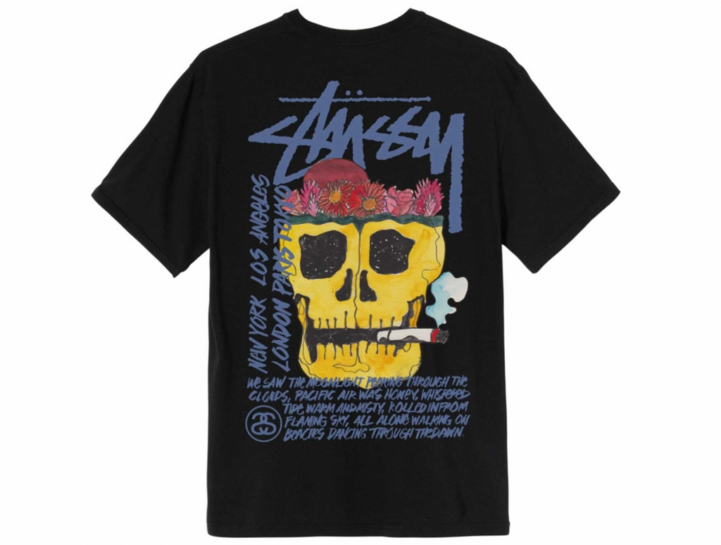 Áo Stussy Smokin' Skull Pig Dyed Tee 'Black' 1904593 - Ảnh 2