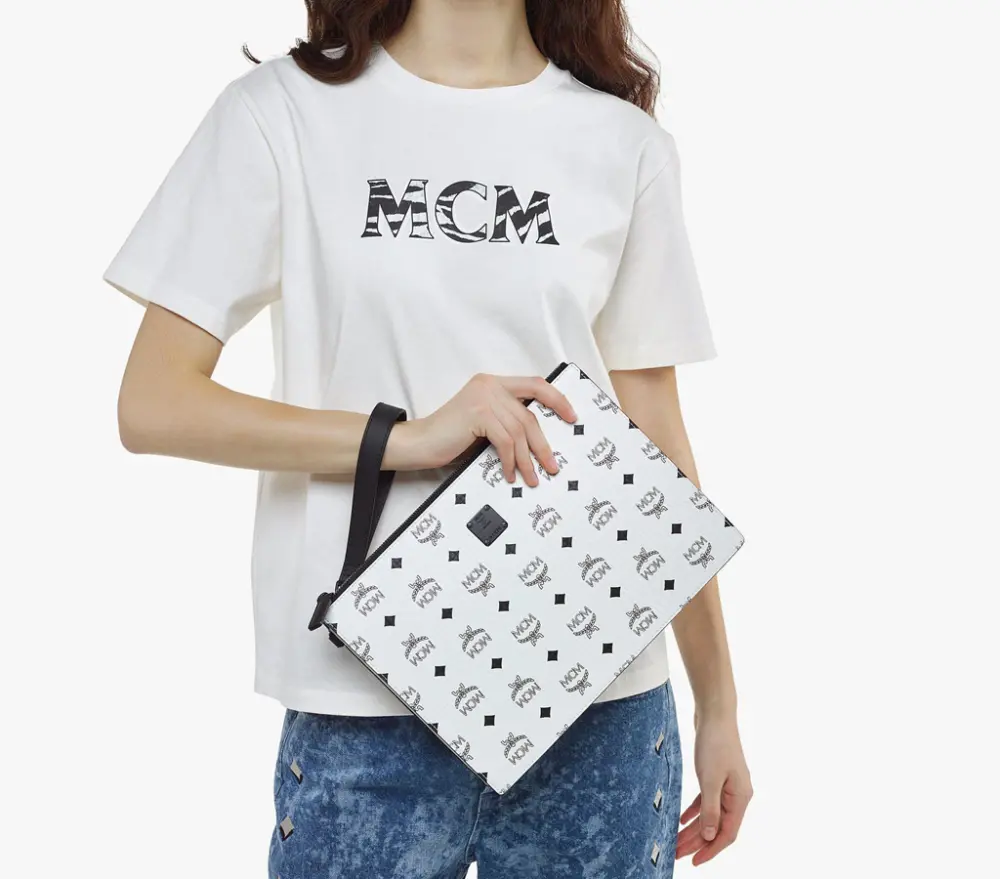 Túi MCM Aren Wristlet Zip Pouch In Visetos 'White' MXZDSTA02WT001 - Ảnh 4