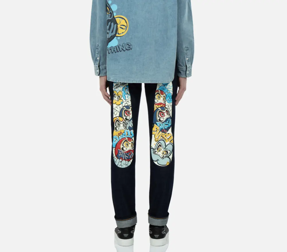 Quần Evisu Graffiti Daruma-Pattern Daicock Print Slim-Fit 2ESHTM3JE91010CT - Ảnh 3