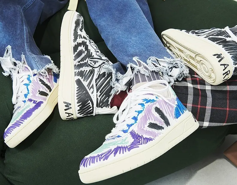 Giày Veja x Marni Low Top Sneakers ‘White Purple Graffiti’ VXMS-3081AXV102000C80 - Ảnh 4