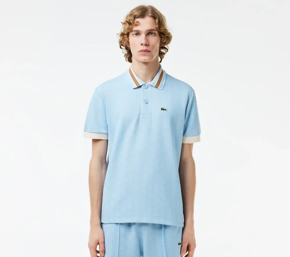 Alternative view of Áo Lacoste Contrast Collar Monogram Polo 'Light Blue' DH1417-WB5