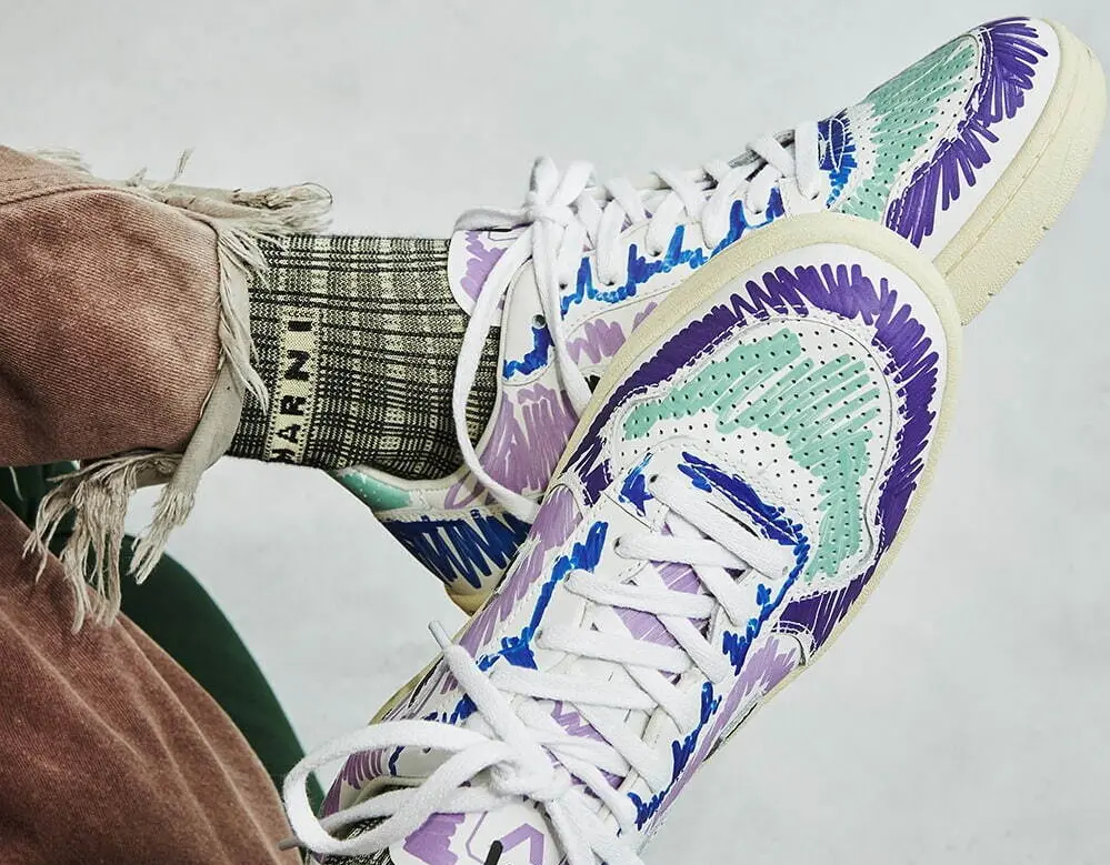 Giày Veja x Marni Low Top Sneakers ‘White Purple Graffiti’ VXMS-3081AXV102000C80 - Ảnh 3