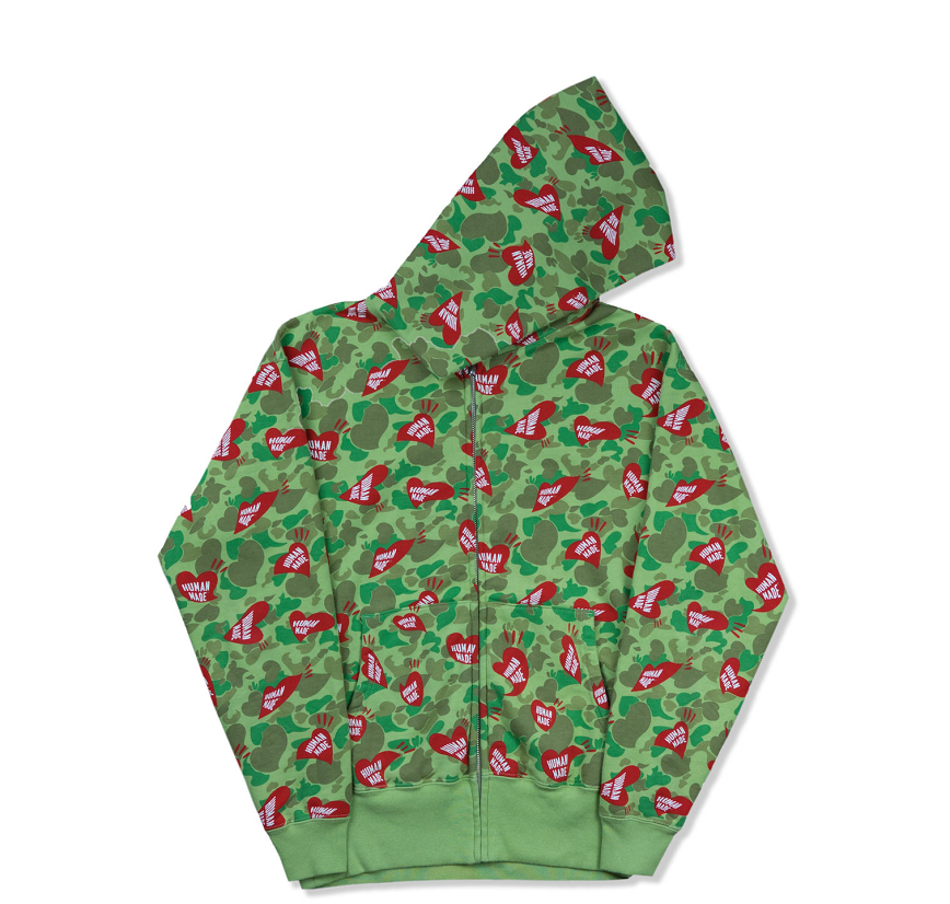 Áo Human Made Heart Camo Zip Hoodie Olive Drab HM324
