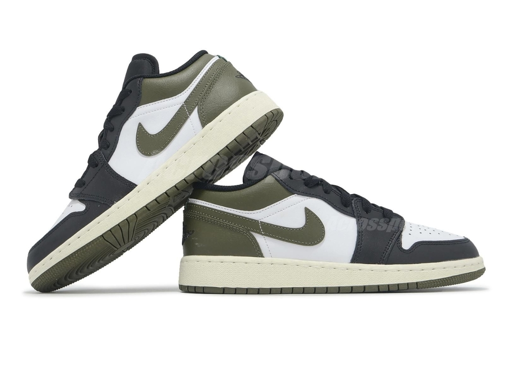 Giày Nike Jordan 1 Low GS 'Black Toe Medium Olive' 553560-092 - Ảnh 4