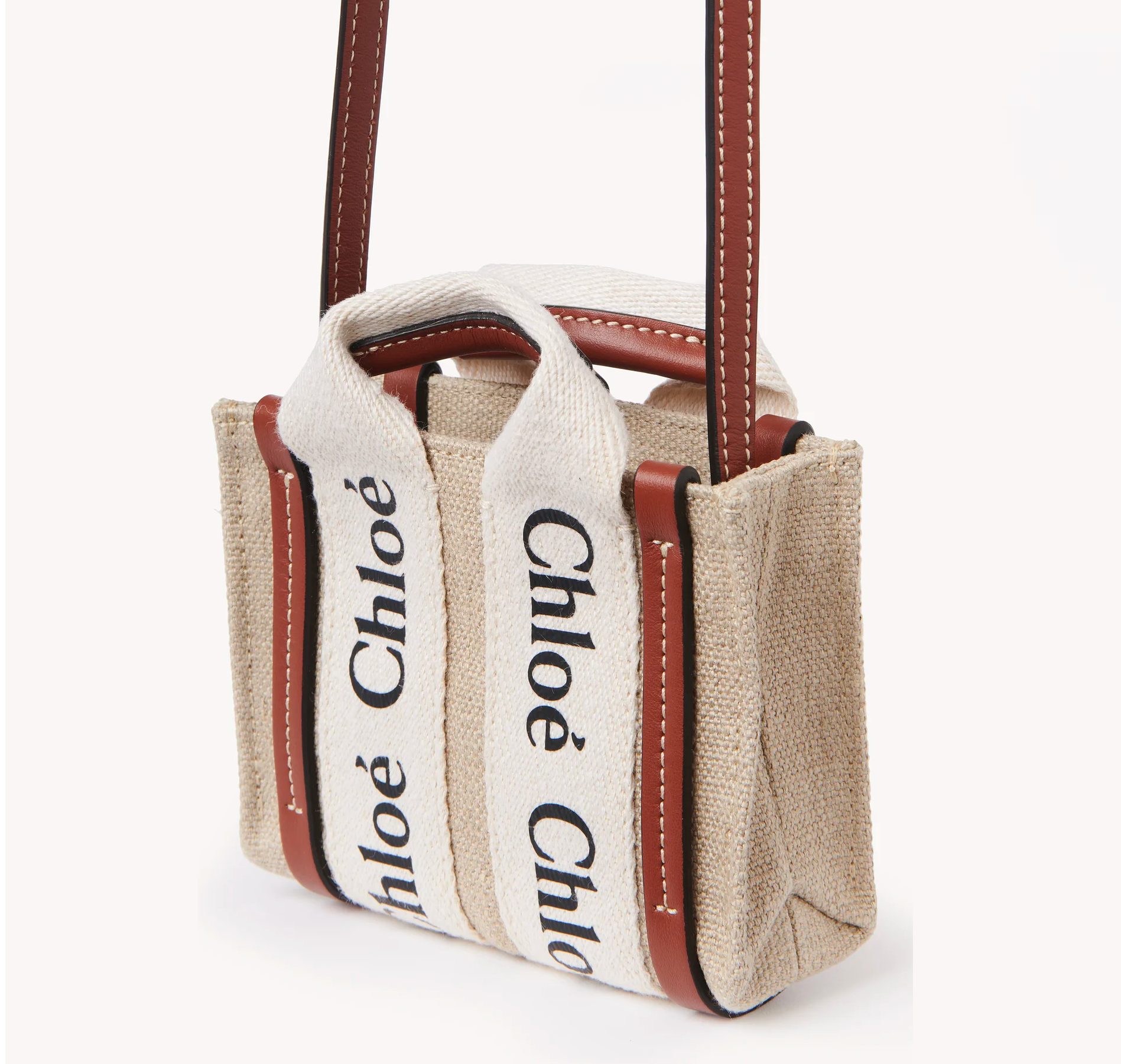 Túi Chloe Nano Woody In Linen ‘Brown’ CHC22-AP235I26-90U - Ảnh 2