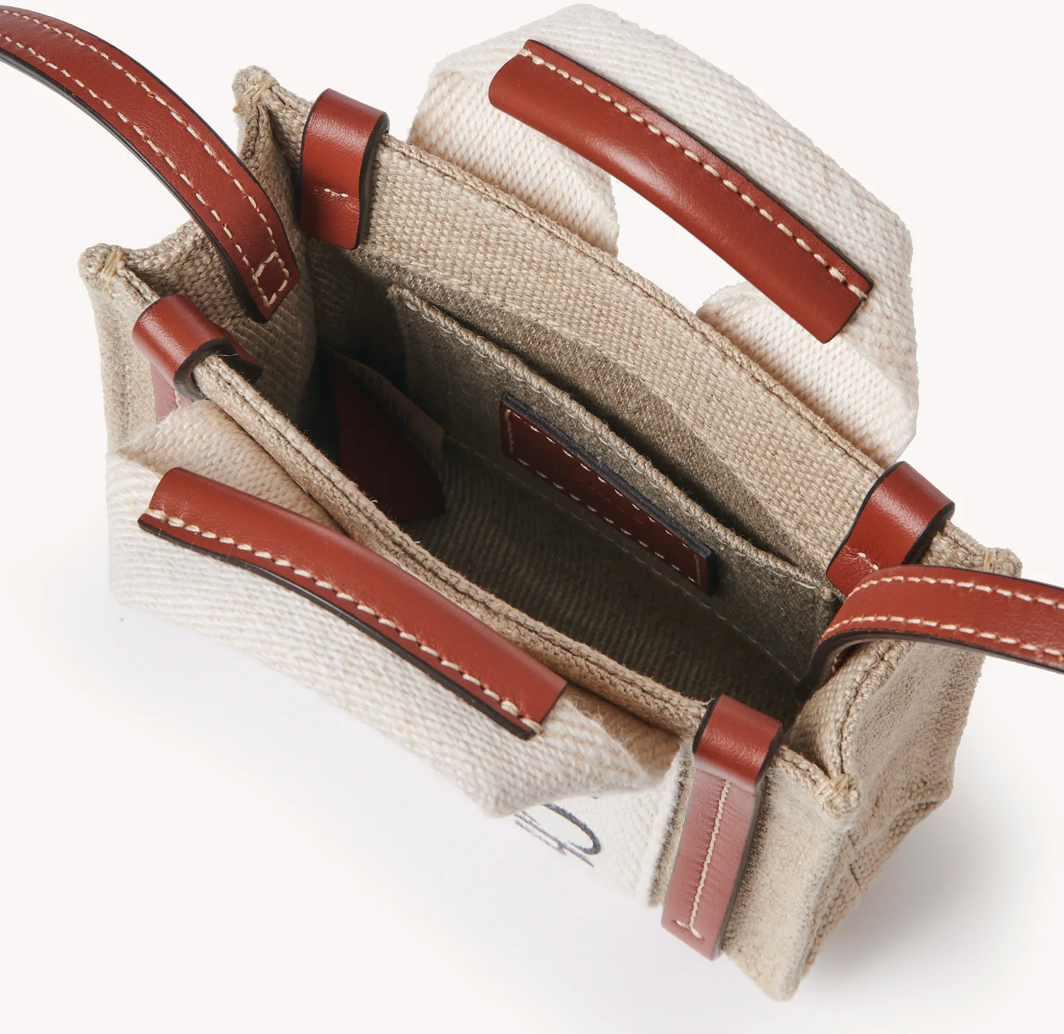 Túi Chloe Nano Woody In Linen ‘Brown’ CHC22-AP235I26-90U - Ảnh 3