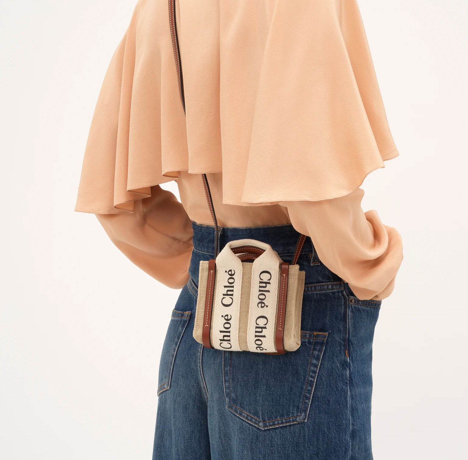 Túi Chloe Nano Woody In Linen ‘Brown’ CHC22-AP235I26-90U - Ảnh 4