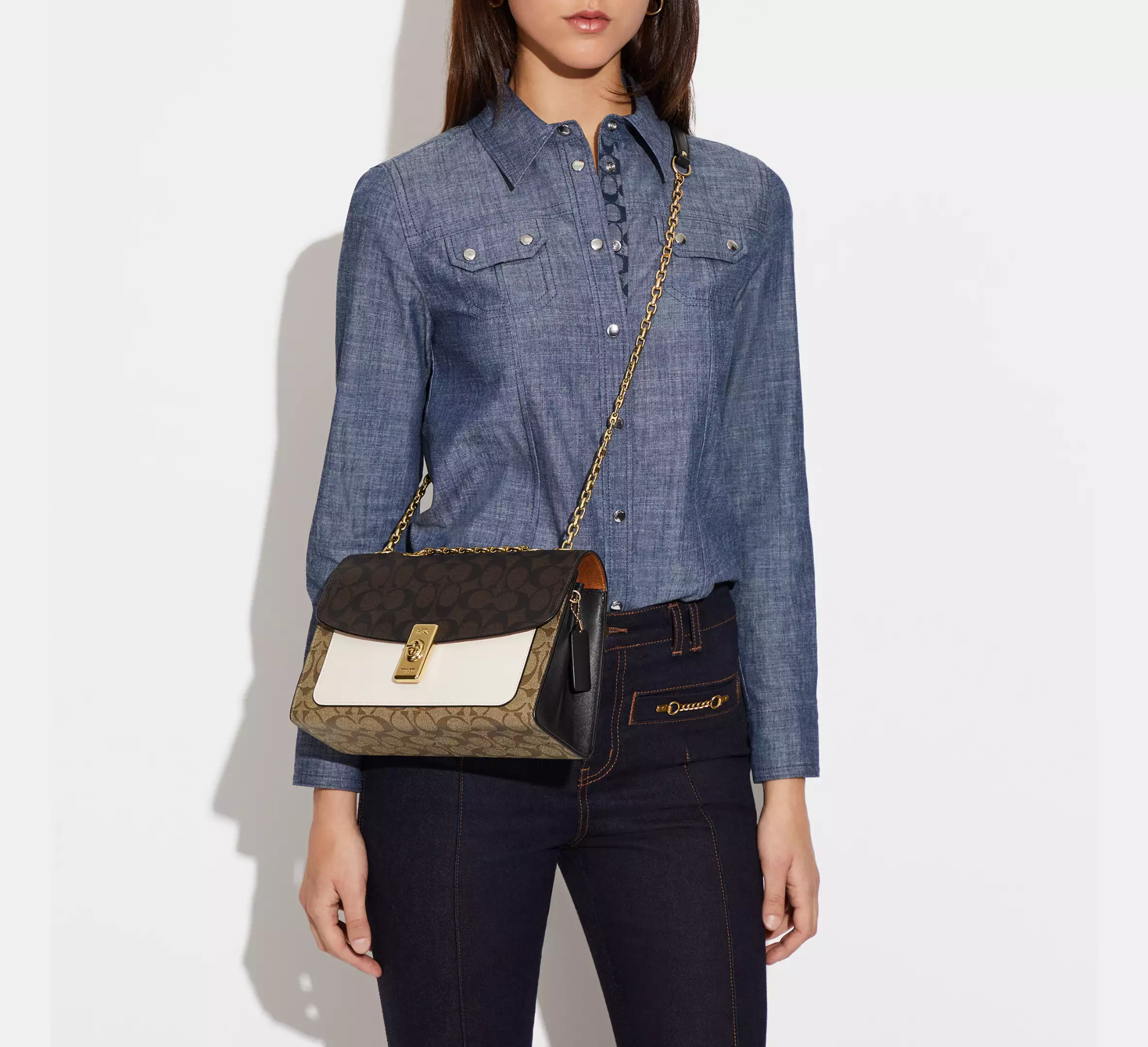 Túi Coach Lane Blocked Canvas 'Black Beige' C1539-IMNOX - Ảnh 2