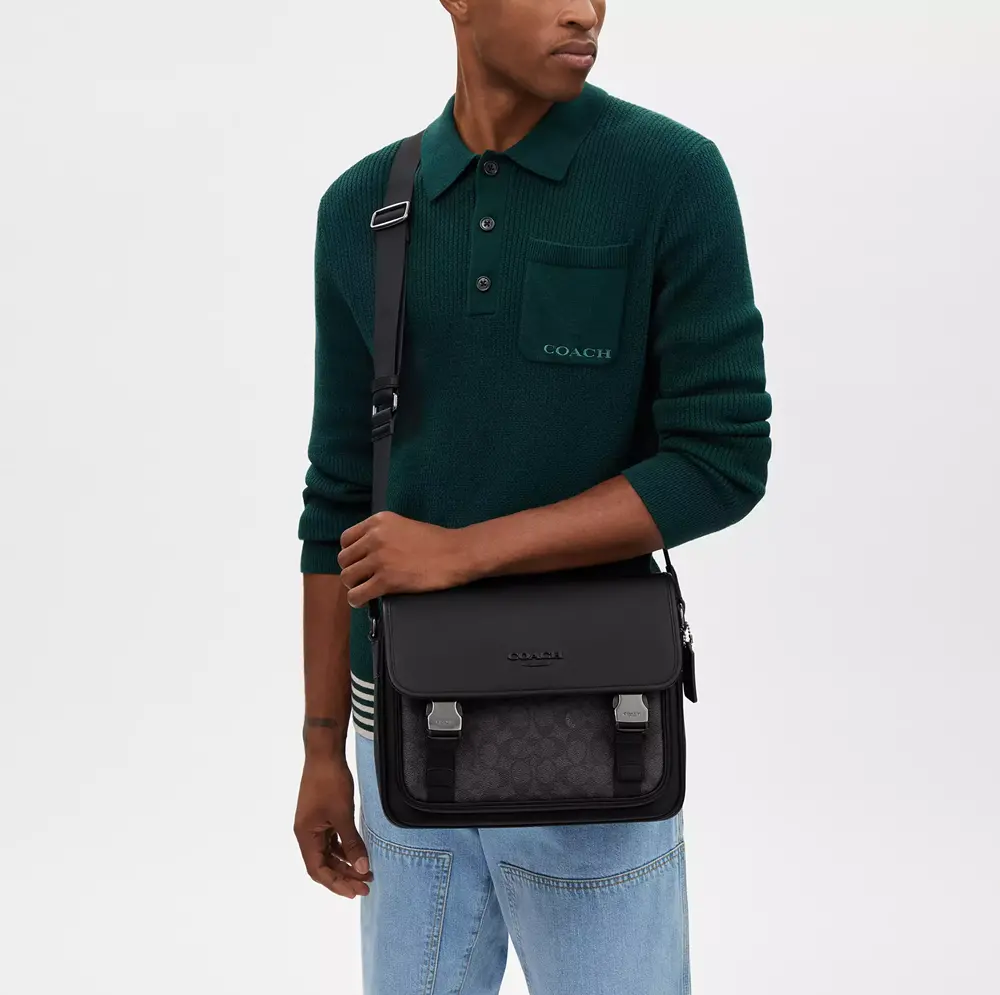 Alternative view of Túi Coach Racer Messenger In Signature ‘Black’ CT716-QBMI5