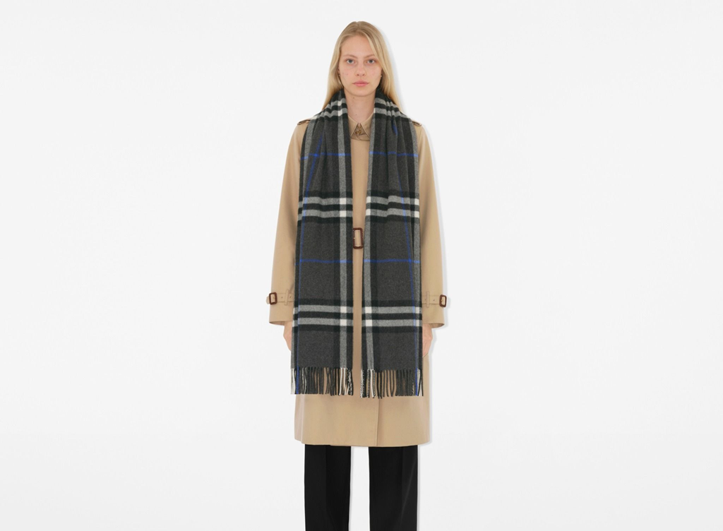 Khăn Burberry Wide Check Cashmere Scarf 'Dark Charcoal' 80952081 - Ảnh 2