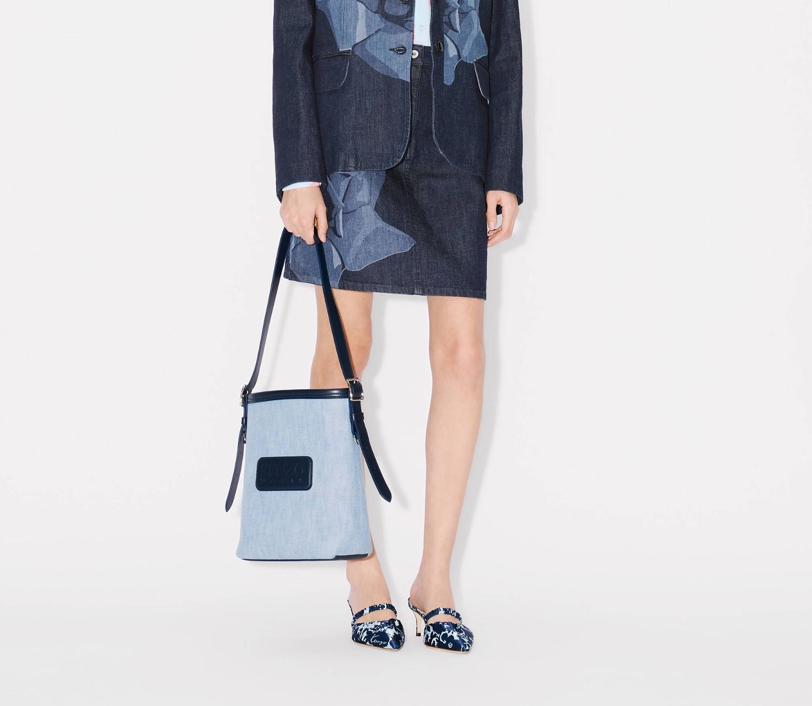 Túi Kenzo 18 Denim Leather Bucket Bag ‘Blue’ FE52SA2046H4DT - Ảnh 2