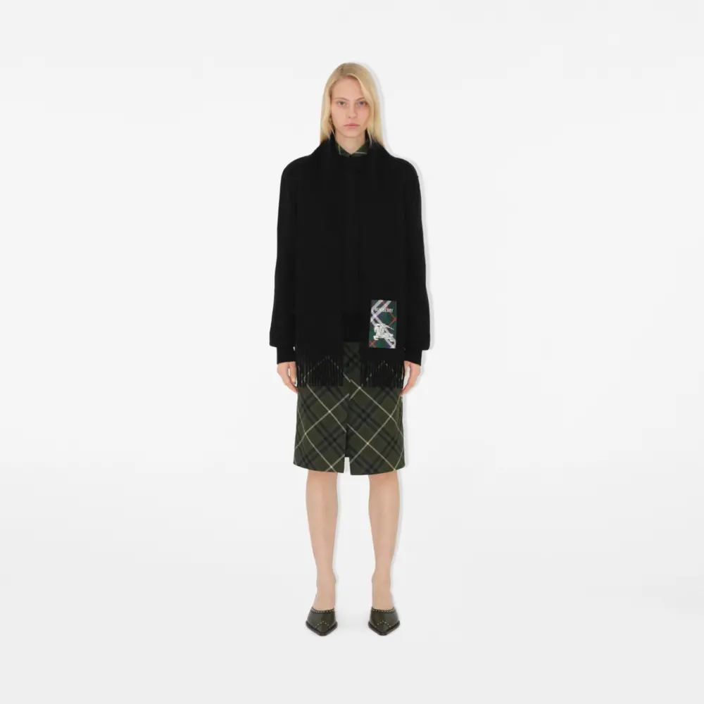 Khăn Burberry Check Label Cashmere Scarf 'Black' 81039971 - Ảnh 3