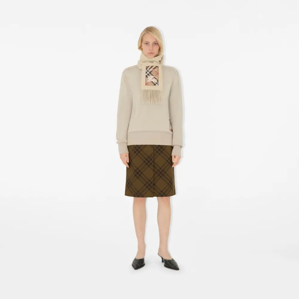 Alternative view of Khăn Burberry Check Label Cashmere Scarf 'Nutmeg' 81039951