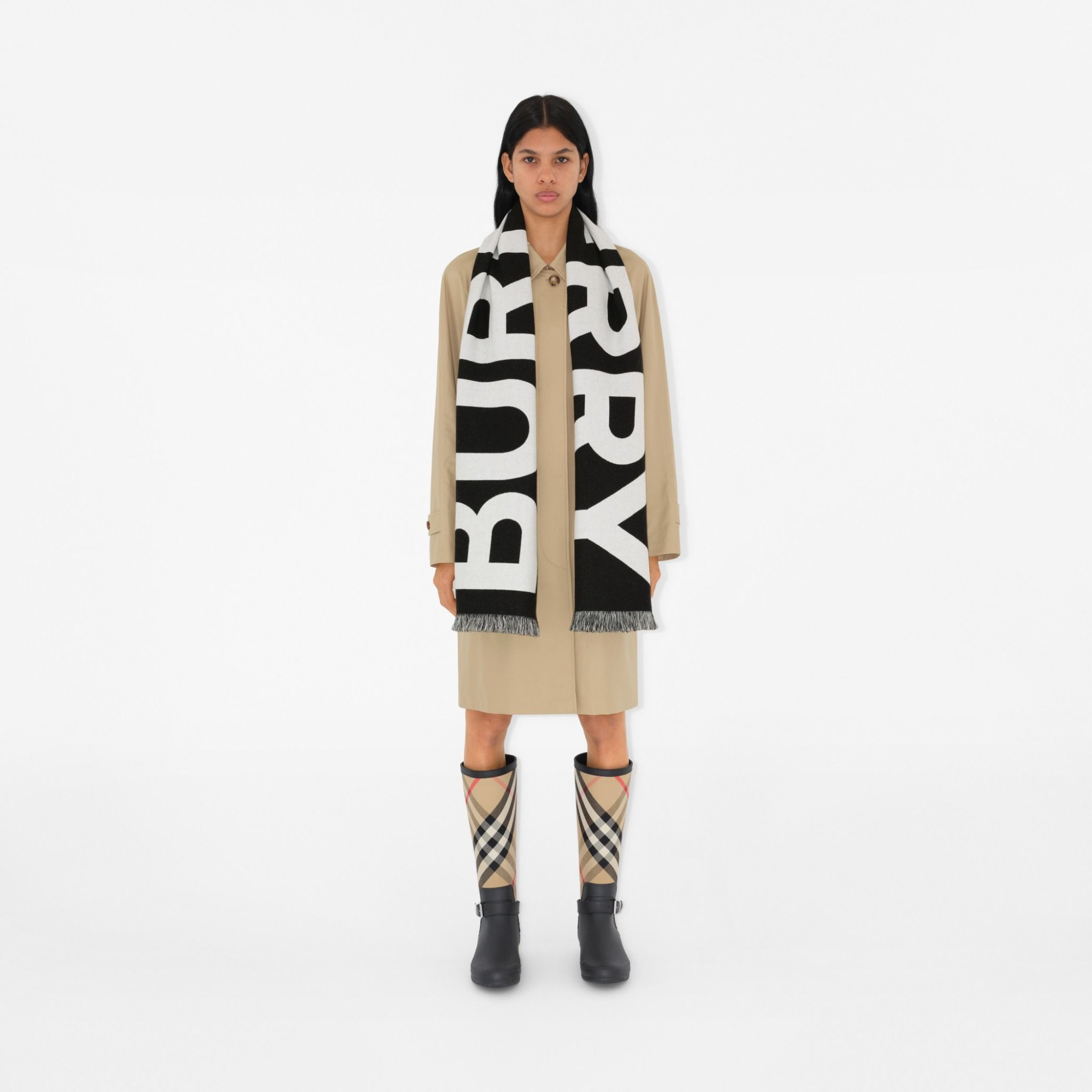 Khăn Burberry Logo Wool Scarf 'Black' 80542141 - Ảnh 3